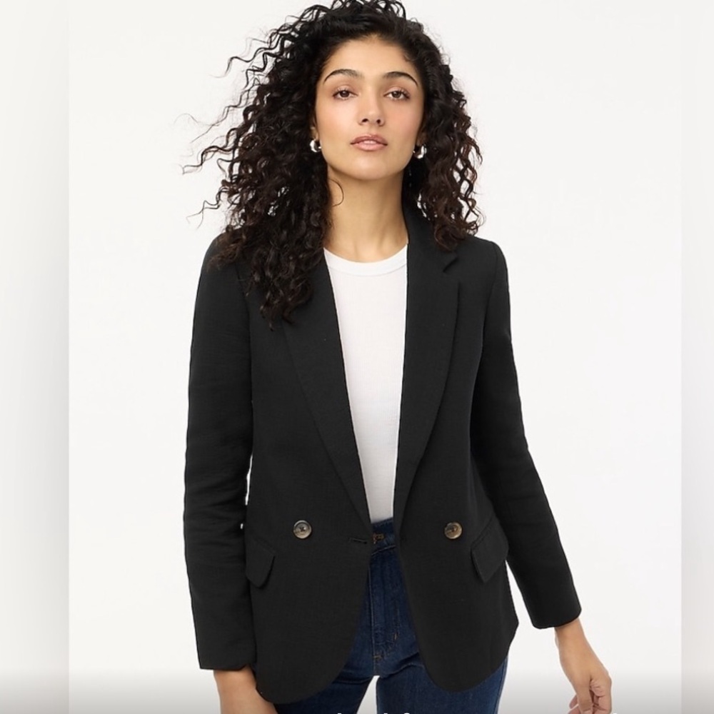 NWT J. Crew Cotton/Linen Blend Textured Black Blazer, 2-Button Front Closure, 10